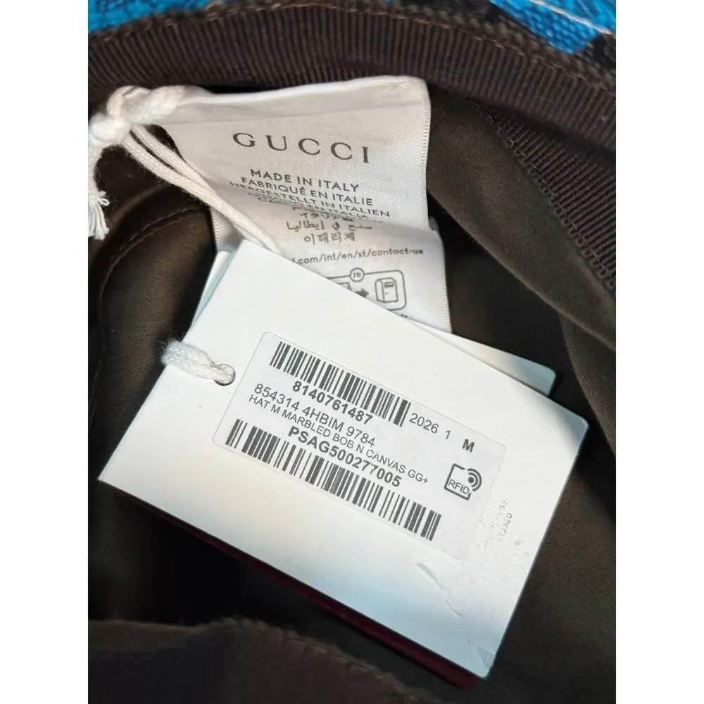 NWT Gucci GG Supreme Canvas Bucket Hat M 58cm Blue Camo Unisex